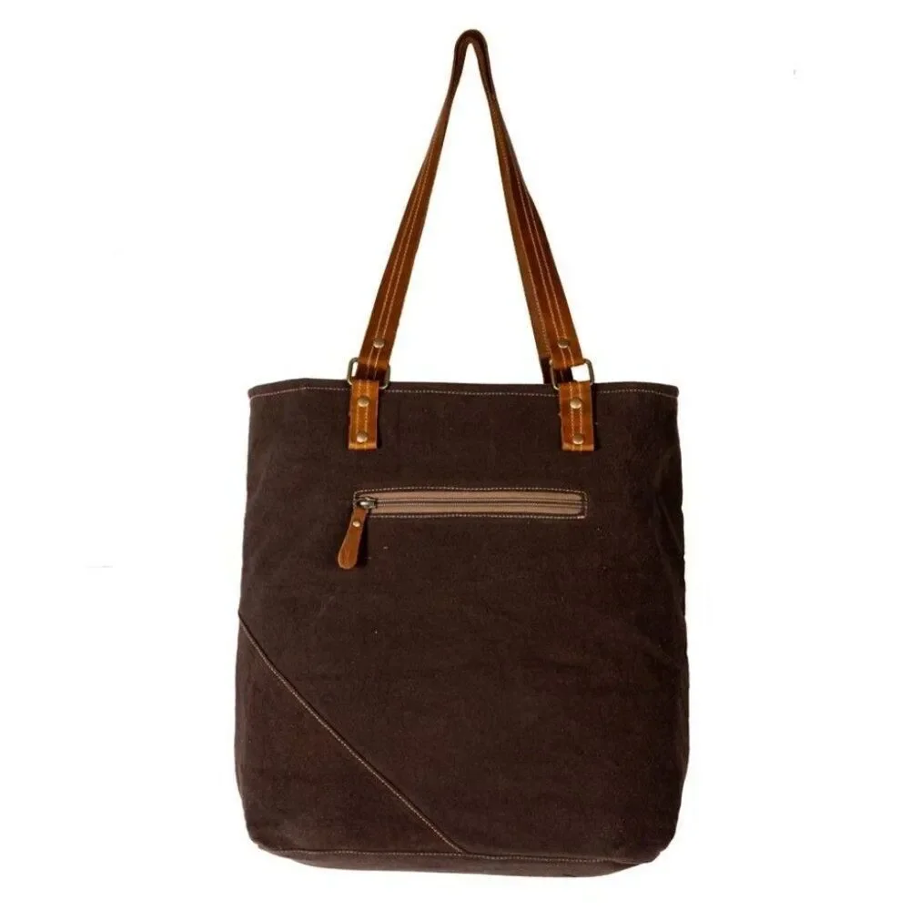 Myra Bag Handmade Designer Tote Bag Upcycled Canvas & Cowhide Leather